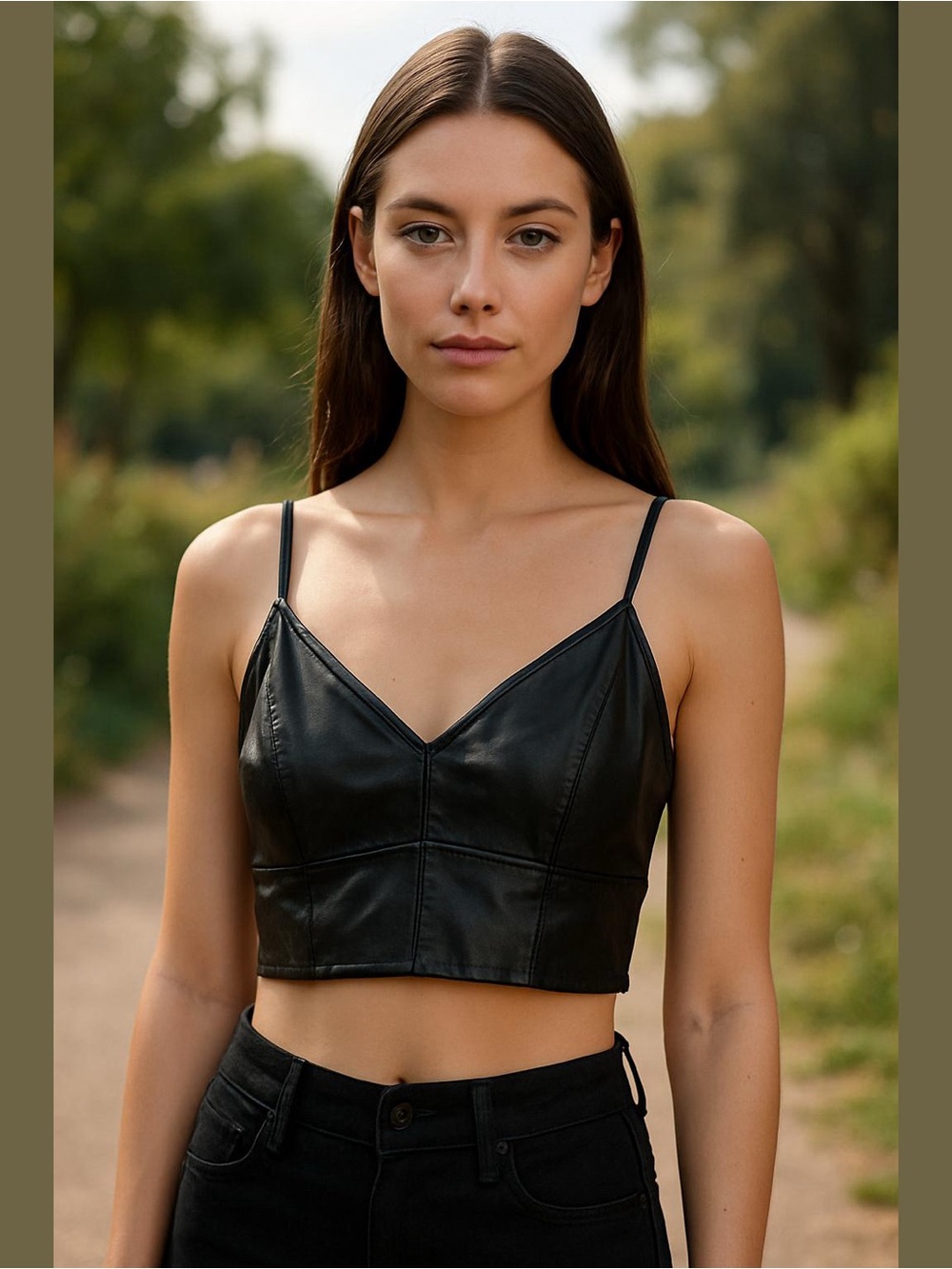 Black Faux Leather Cropped Cami Top Womens Size M Grunge Whimsigoth Y2K